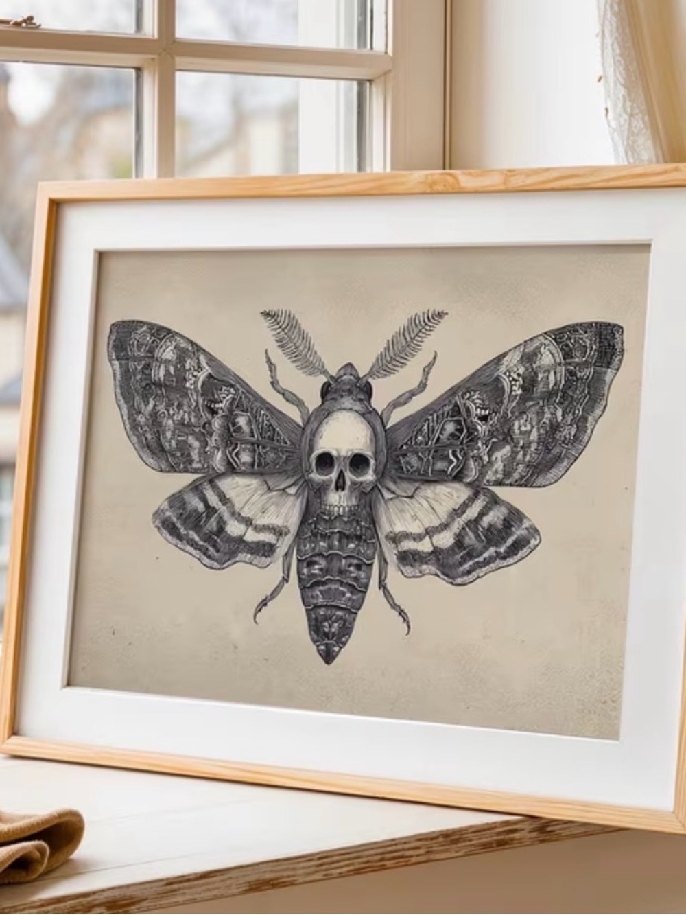Skull Moth Art Print in Black and Cream - Feameless - Wall Art